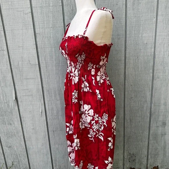 Pacific Legend Hawaiian Sundress Floral Smocked Made in Hawaii Red Size S‎ - Picture 8 of 9